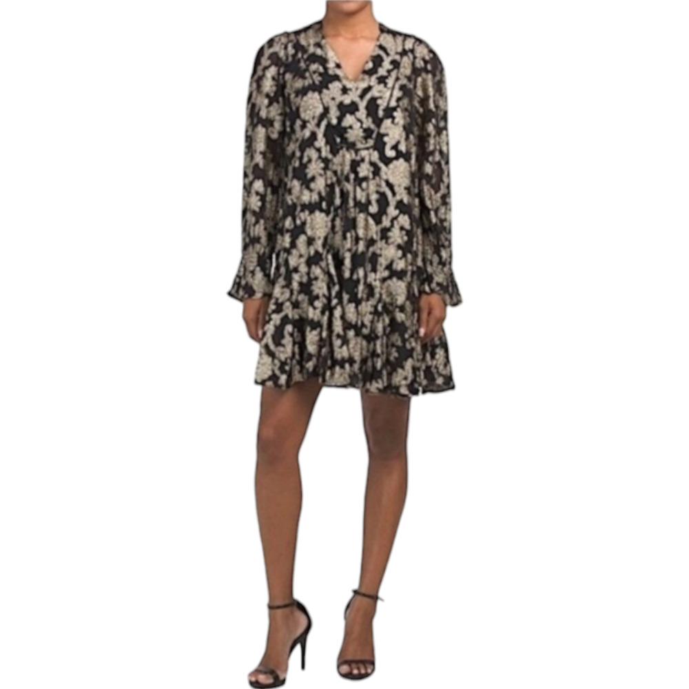 Anthropologie Black Floral Mini Dress with Cream Pattern